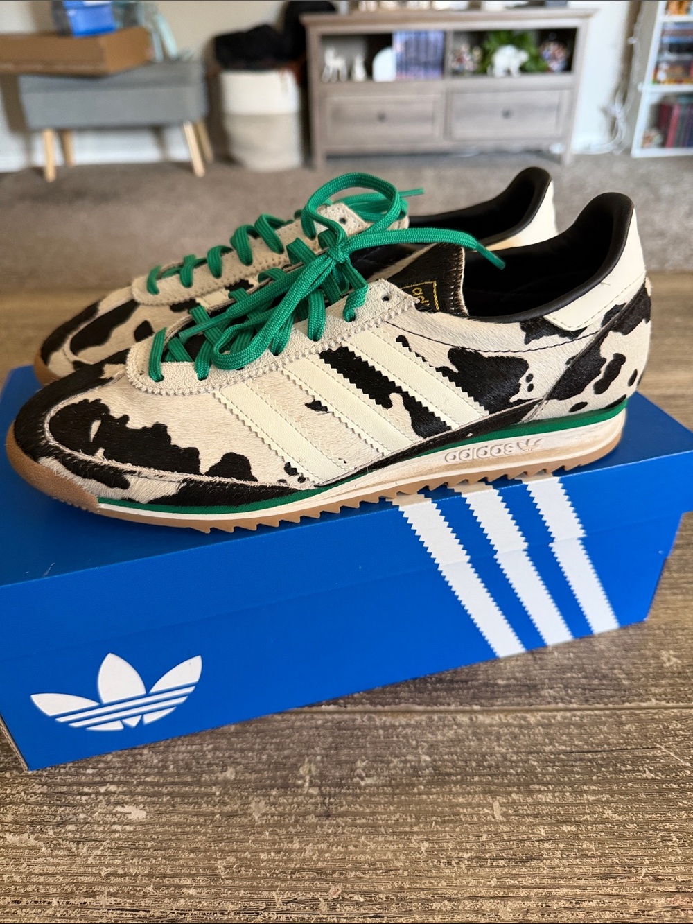 Adidas women’s SL 72 ‘Cowprint - core black court green’ sneakers